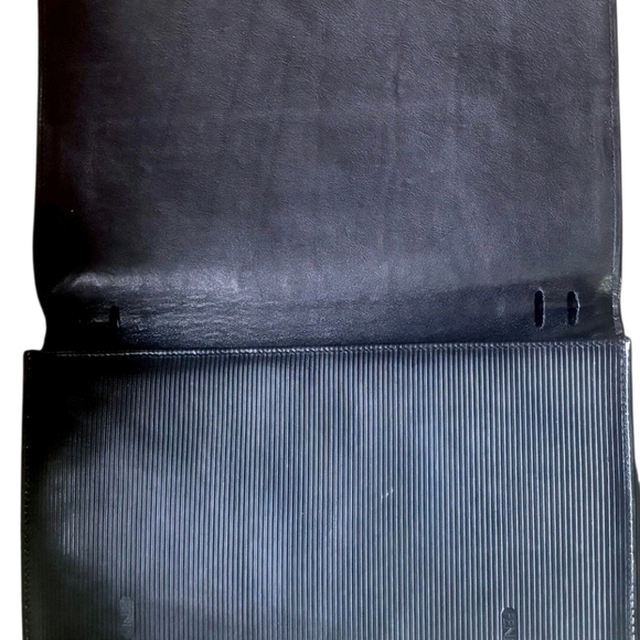 Vintage FENDI Black Clutch Ribbed Leather Brown White Whip-Stitch - Picture 4 of 11